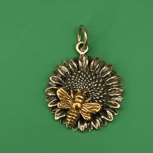 Sunflower Sterling Silver with Bronze Bumble Bee Jewelry Charm #keepsake #garden
